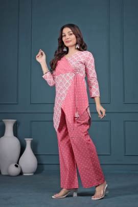 Exclusive Pink Cord Set With Printed Patterns