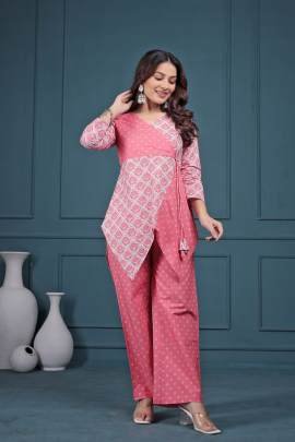 Exclusive Pink Cord Set With Printed Patterns