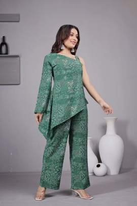 Green Designer cord Set with Elegent Print