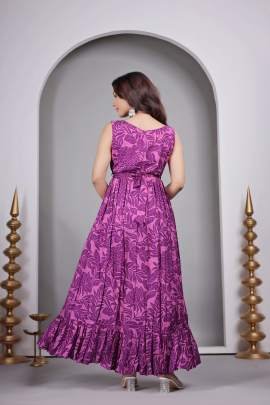 Summer Wear Rayon Dark Purple Long Kurti