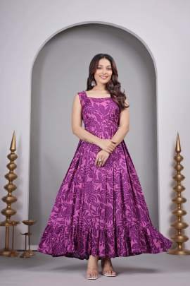 Summer Wear Rayon Dark Purple Long Kurti