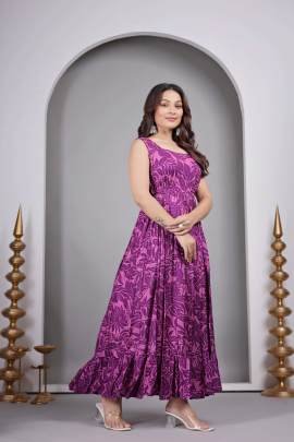 Summer Wear Rayon Dark Purple Long Kurti